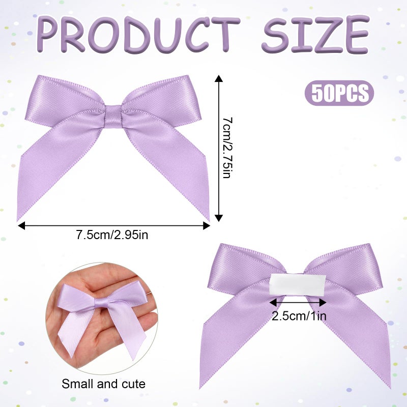 salbsever 50PCS Self Adhesive Satin Bows for Gift Wrapping Pastel Small Bows for Crafts 2" Bow Decorations Pre Tied Bow with Sticky Gel Pads for Birthday Party Wedding Decorations Craft Gift Bakery Candy Bags - Image 2