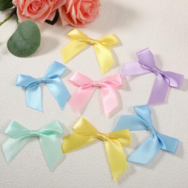 salbsever 50PCS Self Adhesive Satin Bows for Gift Wrapping Pastel Small Bows for Crafts 2" Bow Decorations Pre Tied Bow with Sticky Gel Pads for Birthday Party Wedding Decorations Craft Gift Bakery Candy Bags - Image 4