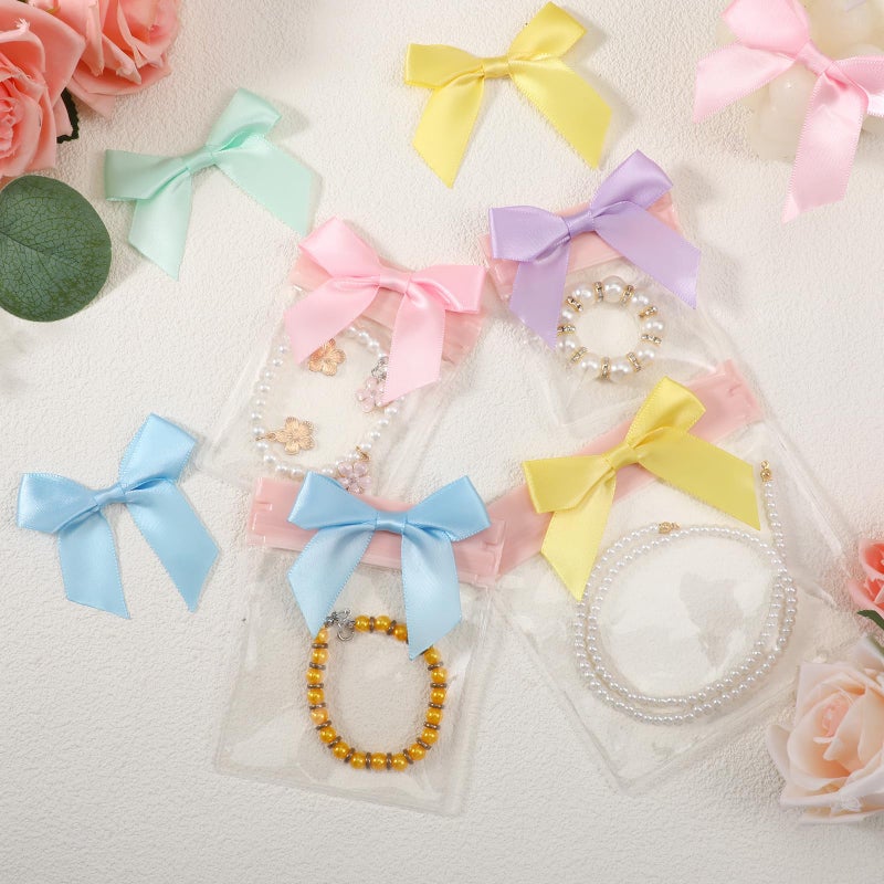 salbsever 50PCS Self Adhesive Satin Bows for Gift Wrapping Pastel Small Bows for Crafts 2" Bow Decorations Pre Tied Bow with Sticky Gel Pads for Birthday Party Wedding Decorations Craft Gift Bakery Candy Bags - Image 5