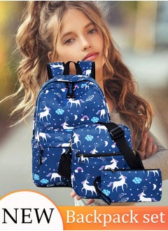 3pcs Print School Backpack Set Large Capacity School Rucksack for Elementary and Middle School Students with Crossbody Bag and Pencil Case for Teens Girls Boys Primary Junior Middle School Travel