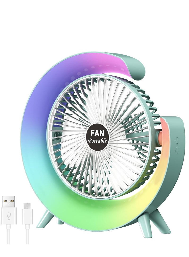 BlueFire Portable USB Rechargeable Desk Fan with 7-Color LED Night Light, 3-Speed Quiet Operation, 180° Rotation, 20dB Silent Motor – Compact Mini Table Fan for Home, Office, Travel – 4 to 8-Hour Battery Backup, Lightweight & Stylish Design - Image 1