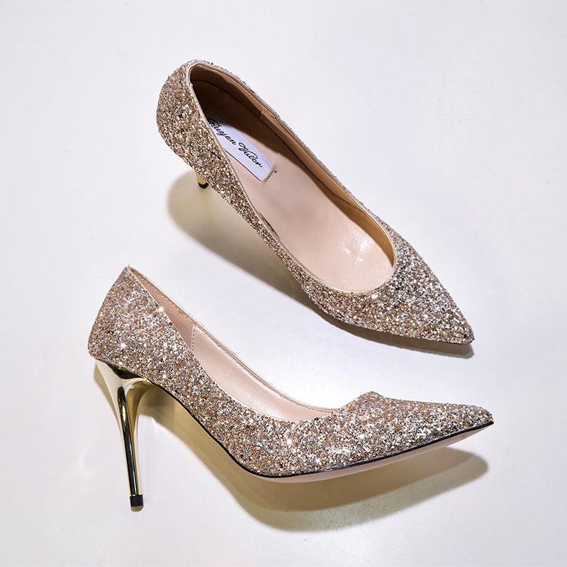 [Spot] A Generation Of Wedding Shoes Sequined High Heels Pointed Stiletto Crystal Shoes Dress Bridesmaid Bridal Shoes - Image 5