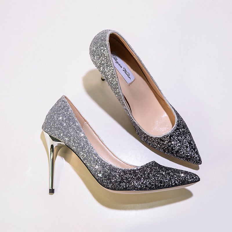[Spot] A Generation Of Wedding Shoes Sequined High Heels Pointed Stiletto Crystal Shoes Dress Bridesmaid Bridal Shoes - Image 4