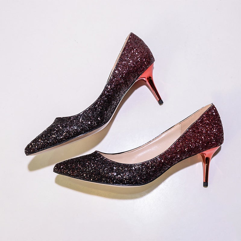 [Spot] A Generation Of Wedding Shoes Sequined High Heels Pointed Stiletto Crystal Shoes Dress Bridesmaid Bridal Shoes - Image 1