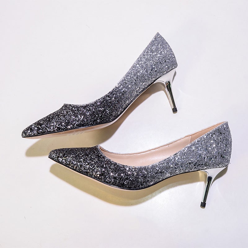[Spot] A Generation Of Wedding Shoes Sequined High Heels Pointed Stiletto Crystal Shoes Dress Bridesmaid Bridal Shoes - Image 3