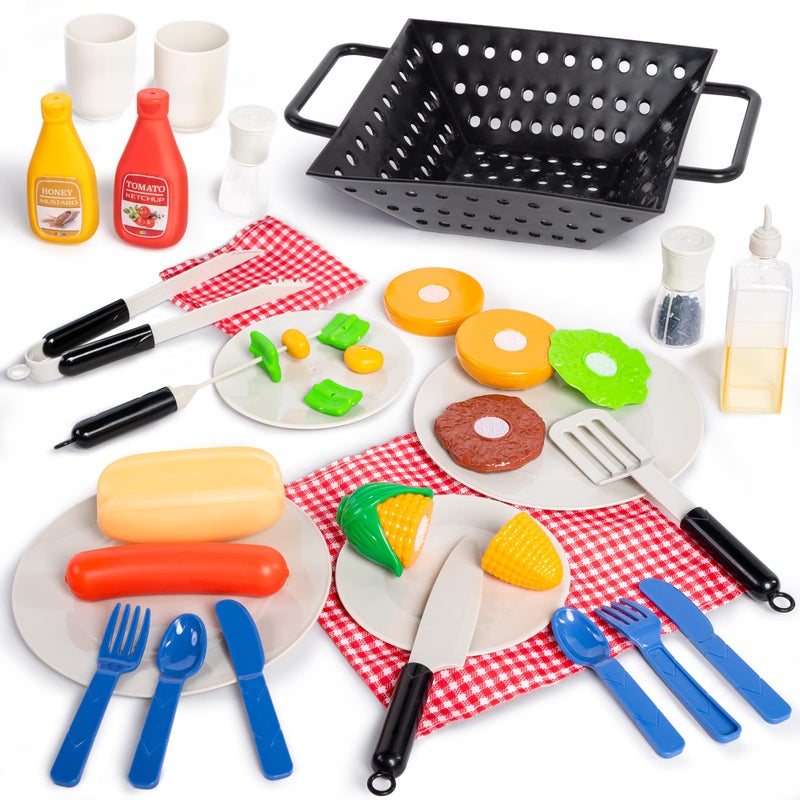 JOYIN 34 PCS Kitchen Toy Set, BBQ Play Grill, Cooking Toy Set, Little Chef Play, Kids Grill Playset Interactive BBQ for Kids with Light & Sound, Christmas Birthday Gift for Boys Girls - Image 5