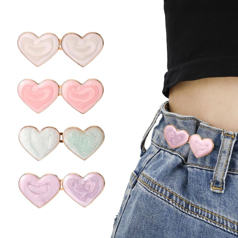 HANNEA® 8pcs Jeans Tightening Clips, Heart Shape Adjustable Waist Knots for Jeans Adjustable Pins for Women, Too Loose Pant Waist Tighteners Tighten Buckle Clip Decoration Accessories, No Sewing - Image 1