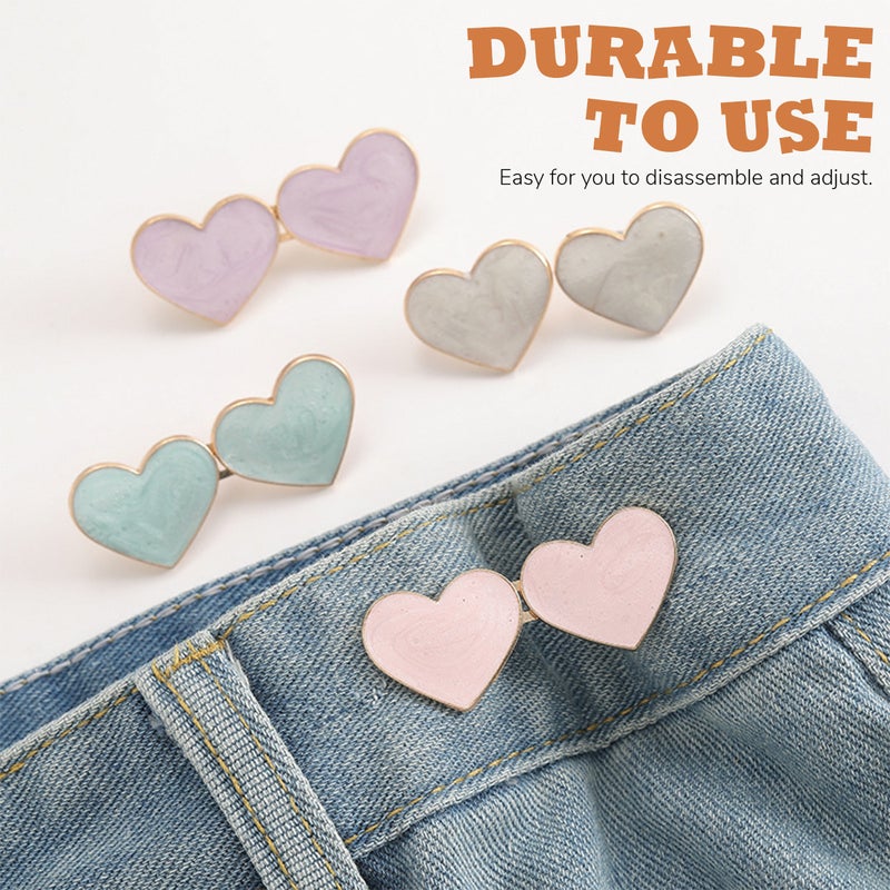 HANNEA® 8pcs Jeans Tightening Clips, Heart Shape Adjustable Waist Knots for Jeans Adjustable Pins for Women, Too Loose Pant Waist Tighteners Tighten Buckle Clip Decoration Accessories, No Sewing - Image 5