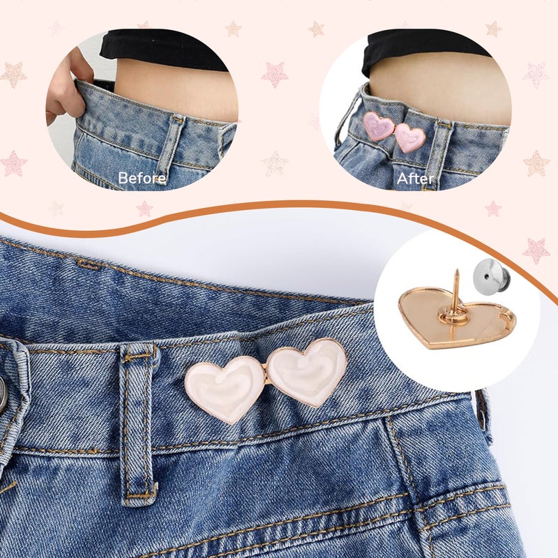 HANNEA® 8pcs Jeans Tightening Clips, Heart Shape Adjustable Waist Knots for Jeans Adjustable Pins for Women, Too Loose Pant Waist Tighteners Tighten Buckle Clip Decoration Accessories, No Sewing - Image 3