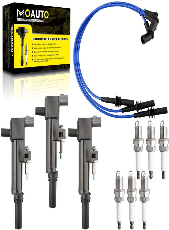 MOAUTO Set of 3 Ignition Coils Pack UF640 68320417AA & 6 PCS Iridium Spark Plugs with Wire Set Compatible with Dodge Jeep 1500 Dakota Durrango Nitro Raider Grand Cherokee Liberty 2009-2012 3.7L V6 - Image 1