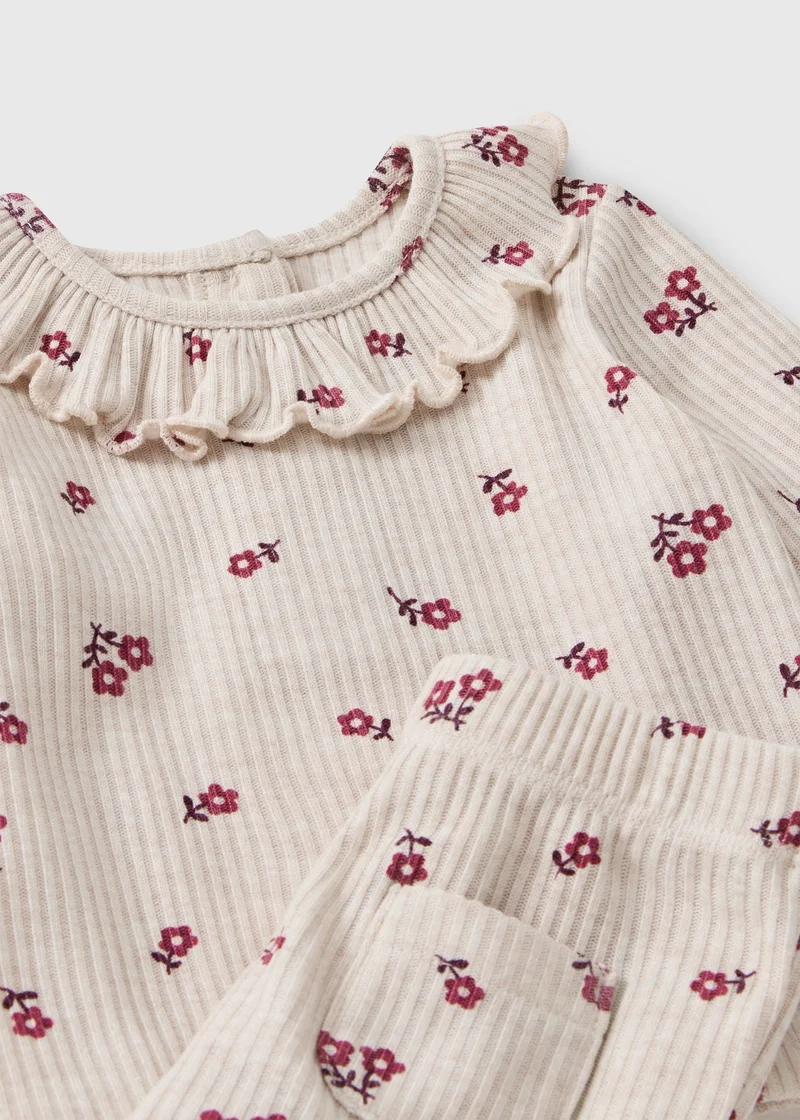 Matalan Girls Oatmeal Soft Touch Floral Top & Leggings Set