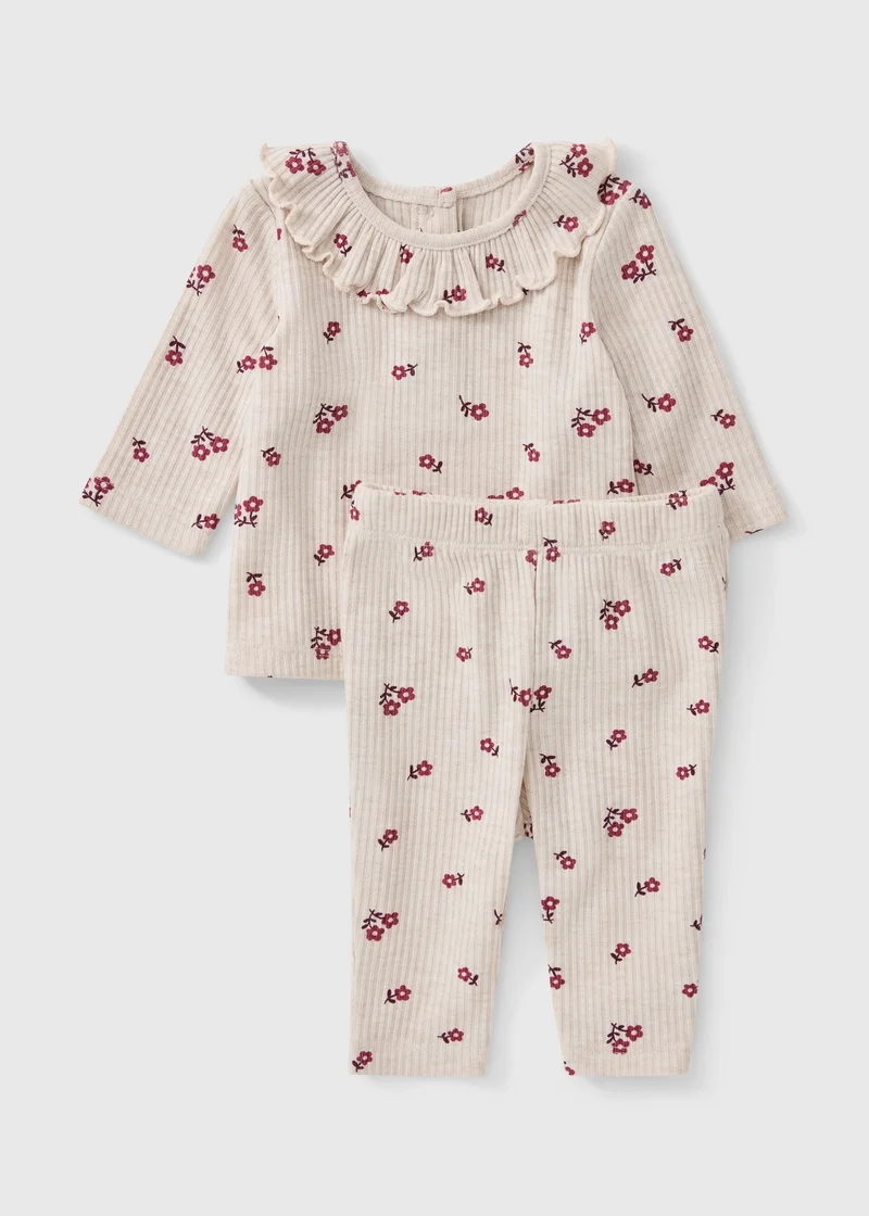 Matalan Girls Oatmeal Soft Touch Floral Top & Leggings Set