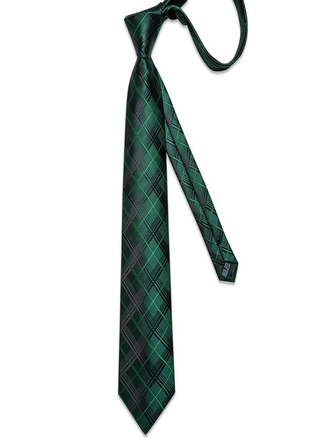 DiBanGu Mens Tie Silk Plaid Striped Necktie and Pocket Square Cufflinks Tie Clip Set with Gift Box Formal Wedding Party, Forest Green - Image 4
