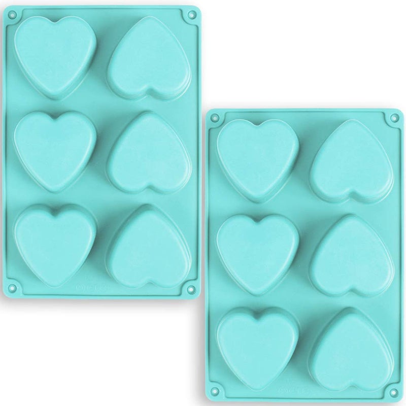 Newk Heart Shaped Silicone Mold 6 Cavity NonStick Silicone Mold for Cake Jellys Soap  Set of 2 Blue