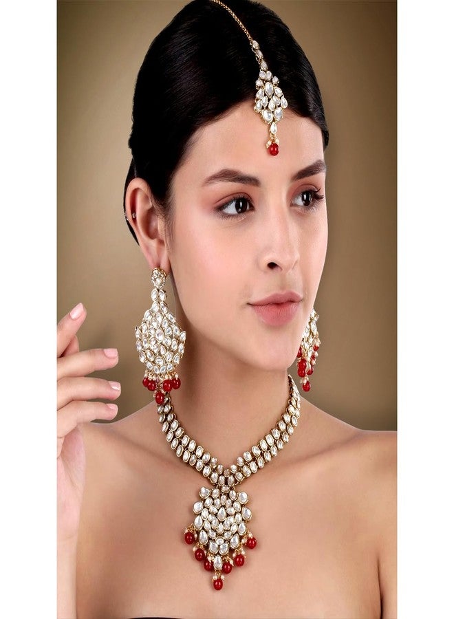 Peora Gold Plated Long Tranditional Kundan Necklace Earring Set with Maang Tikka for Women & Girls - Image 2