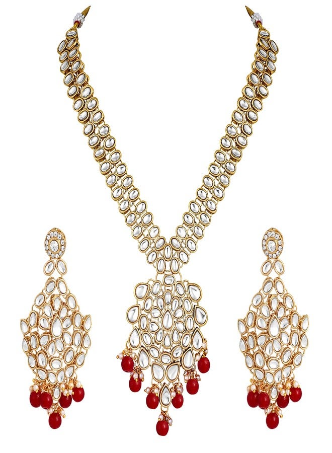 Peora Gold Plated Long Tranditional Kundan Necklace Earring Set with Maang Tikka for Women & Girls - Image 3
