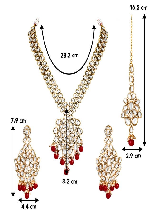 Peora Gold Plated Long Tranditional Kundan Necklace Earring Set with Maang Tikka for Women & Girls - Image 4