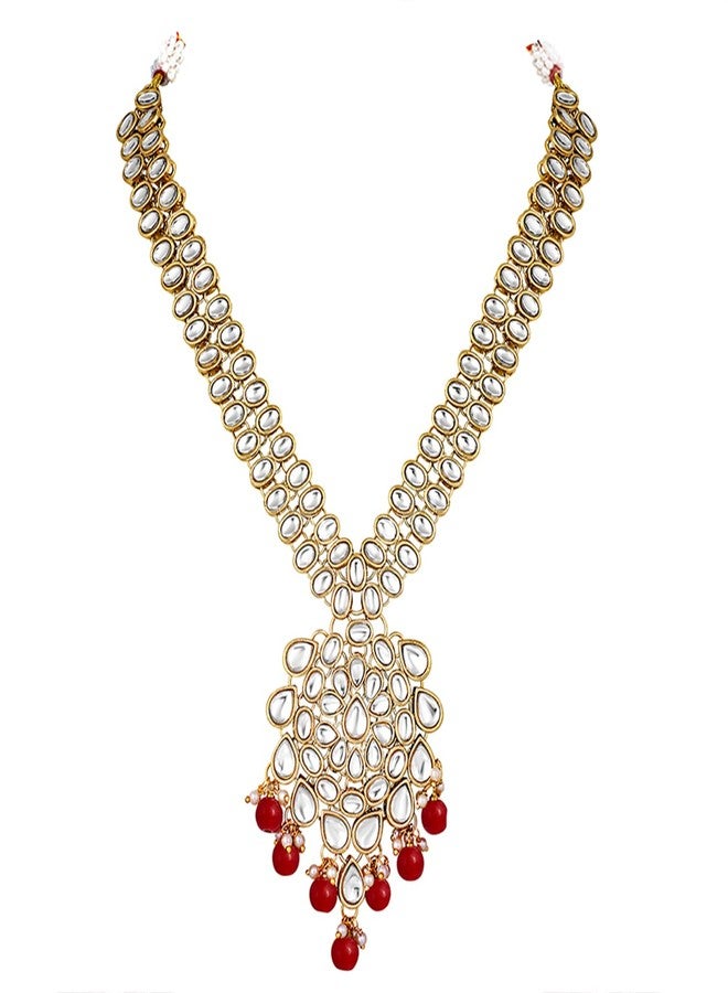 Peora Gold Plated Long Tranditional Kundan Necklace Earring Set with Maang Tikka for Women & Girls - Image 5