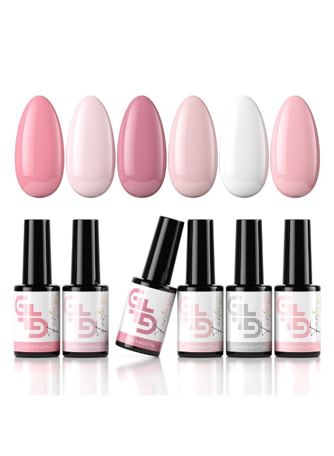 GL Factory Gel Nail Polish– 6 x 8ml Colors SET Soak Off LED UV for Manicure Salon Quality Long Lasting Nail Coating Art Design (Neutral Pink Wine Milky Lipstick Rose) - Image 1