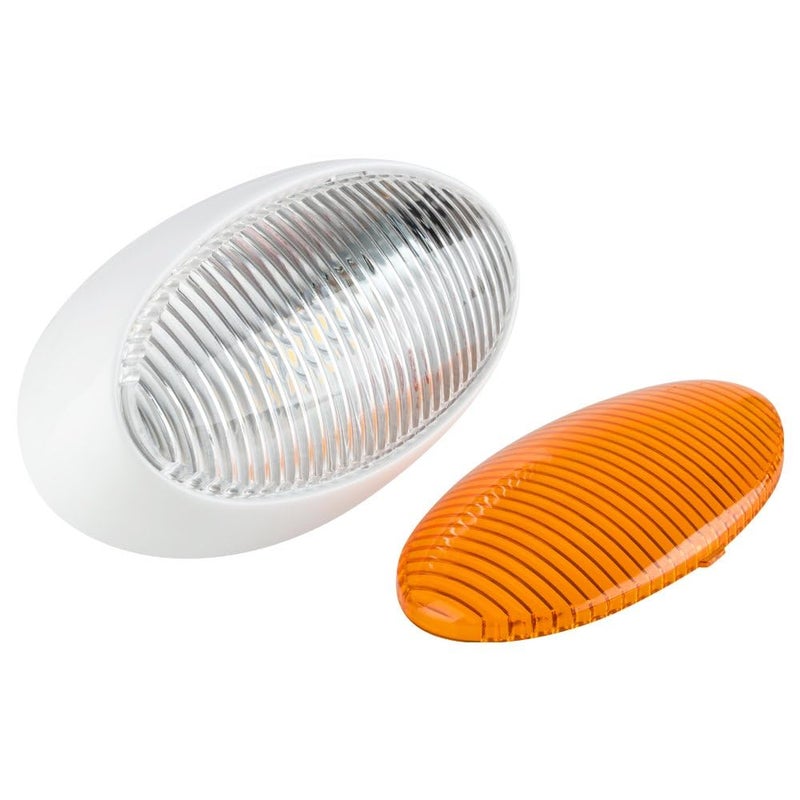 Lumitronics RV 12V LED Oval Porch Utility Light, Clear & Amber Lenses for Motorhomes, Campers, Trailers, 5th Wheels (White)