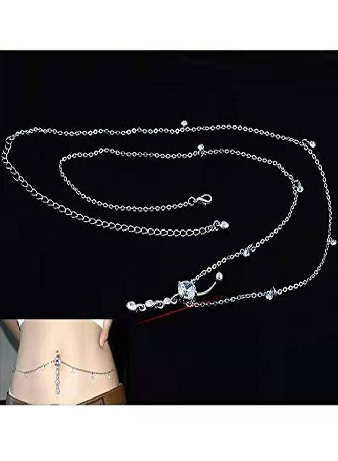 KunBead Piercing Navel Waist Chain Dangle Titanium Belly Button Rings Pink Crystal Body Jewelry - Image 3