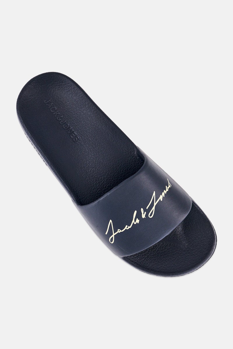 JACK & JONES Men Brand Logo Slip On Slides, Black - Image 3