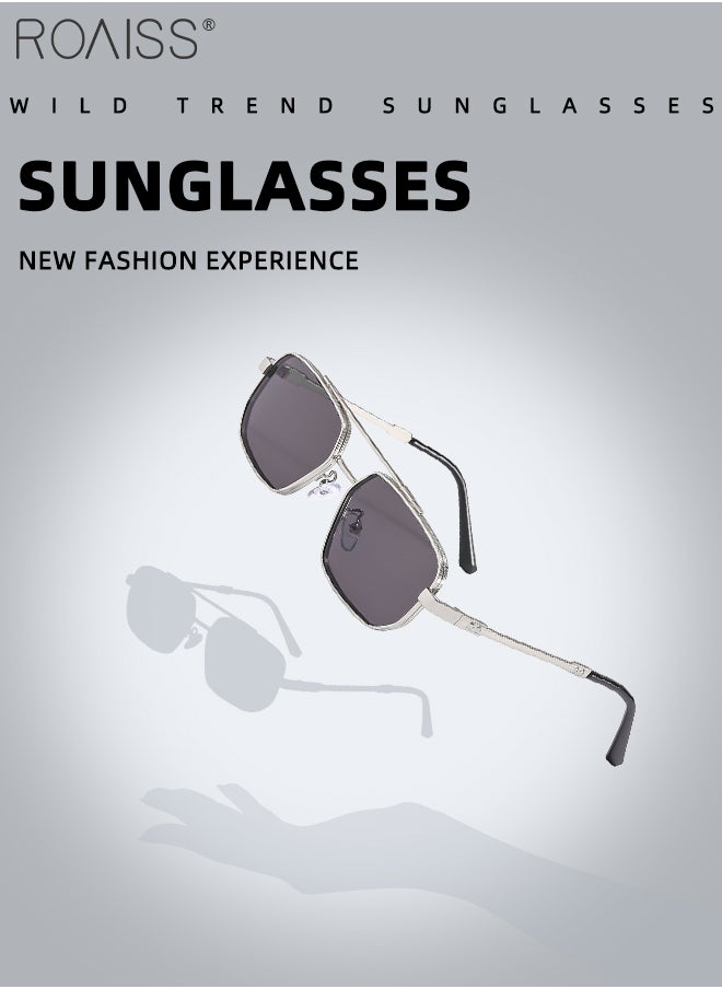 roaiss - Men's Hexagon Sunglasses, UV400 Protection Sun Glasses with Metal Frame, Fashion Anti-Glare Sun Shades for Men Driving, Fishing, Traveling, Silver, 55mm - Image 1