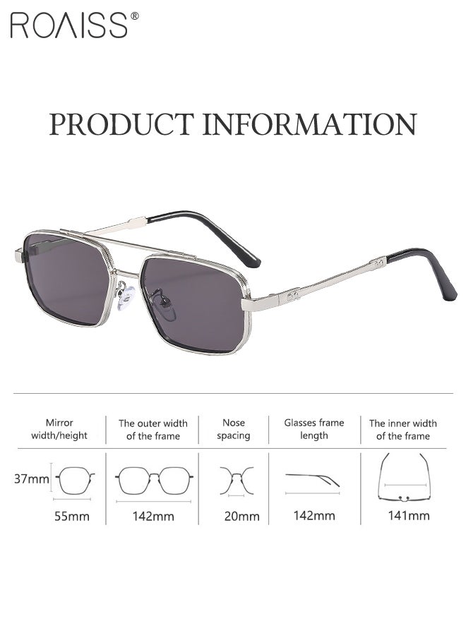roaiss - Men's Hexagon Sunglasses, UV400 Protection Sun Glasses with Metal Frame, Fashion Anti-Glare Sun Shades for Men Driving, Fishing, Traveling, Silver, 55mm - Image 1