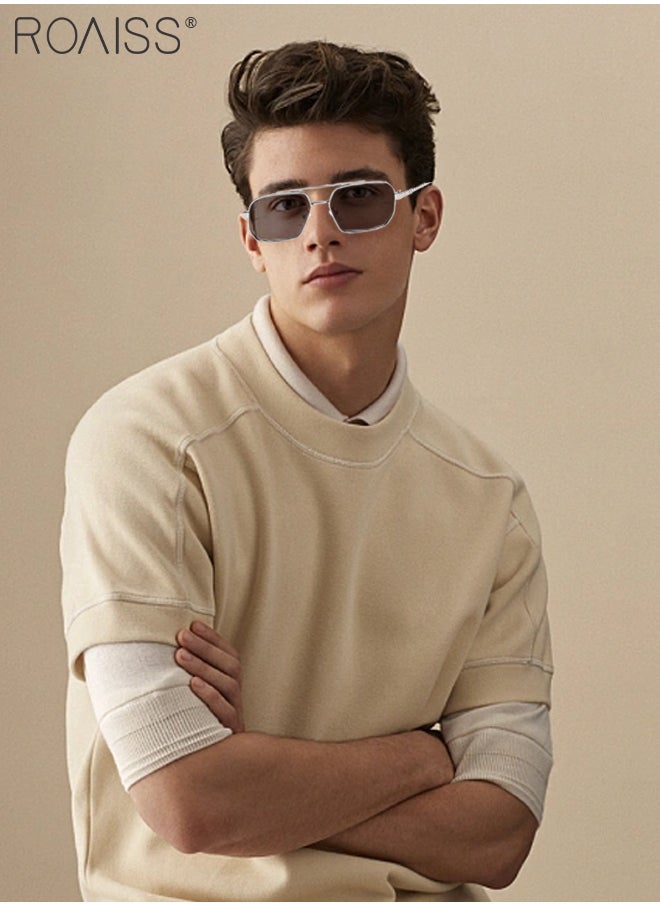 roaiss - Men's Hexagon Sunglasses, UV400 Protection Sun Glasses with Metal Frame, Fashion Anti-Glare Sun Shades for Men Driving, Fishing, Traveling, Silver, 55mm - Image 1