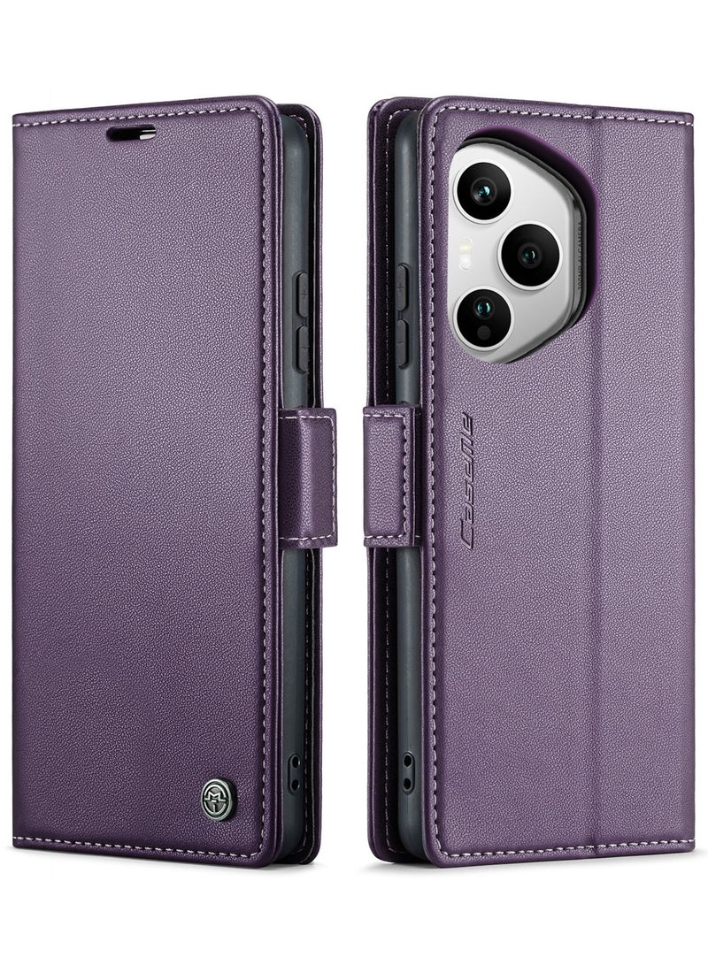 CaseMe Phone Case Luxury PU Leather Design Anti Fingerprint 023 Flip Cover Card Slot Holder Cover For Honor 400 Pro (Purple) - Image 1