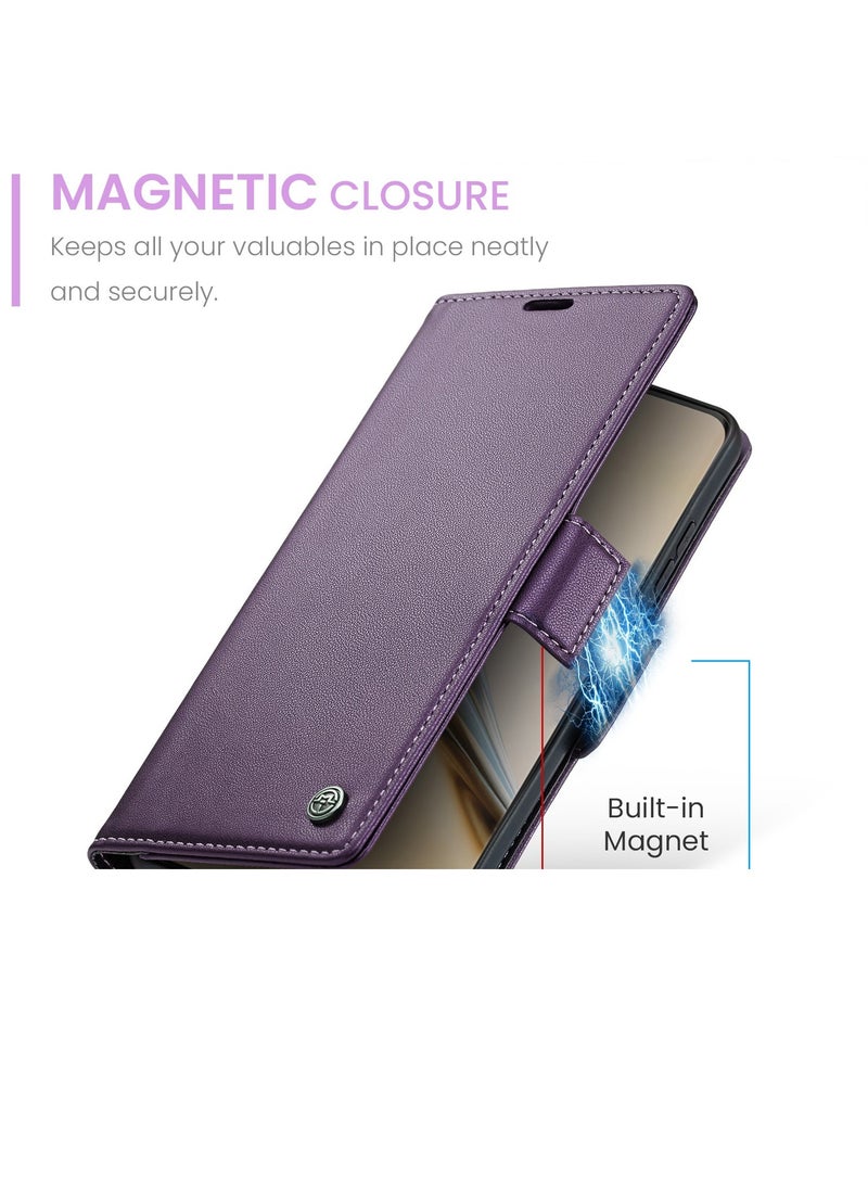 CaseMe Phone Case Luxury PU Leather Design Anti Fingerprint 023 Flip Cover Card Slot Holder Cover For Honor 400 Pro (Purple) - Image 2