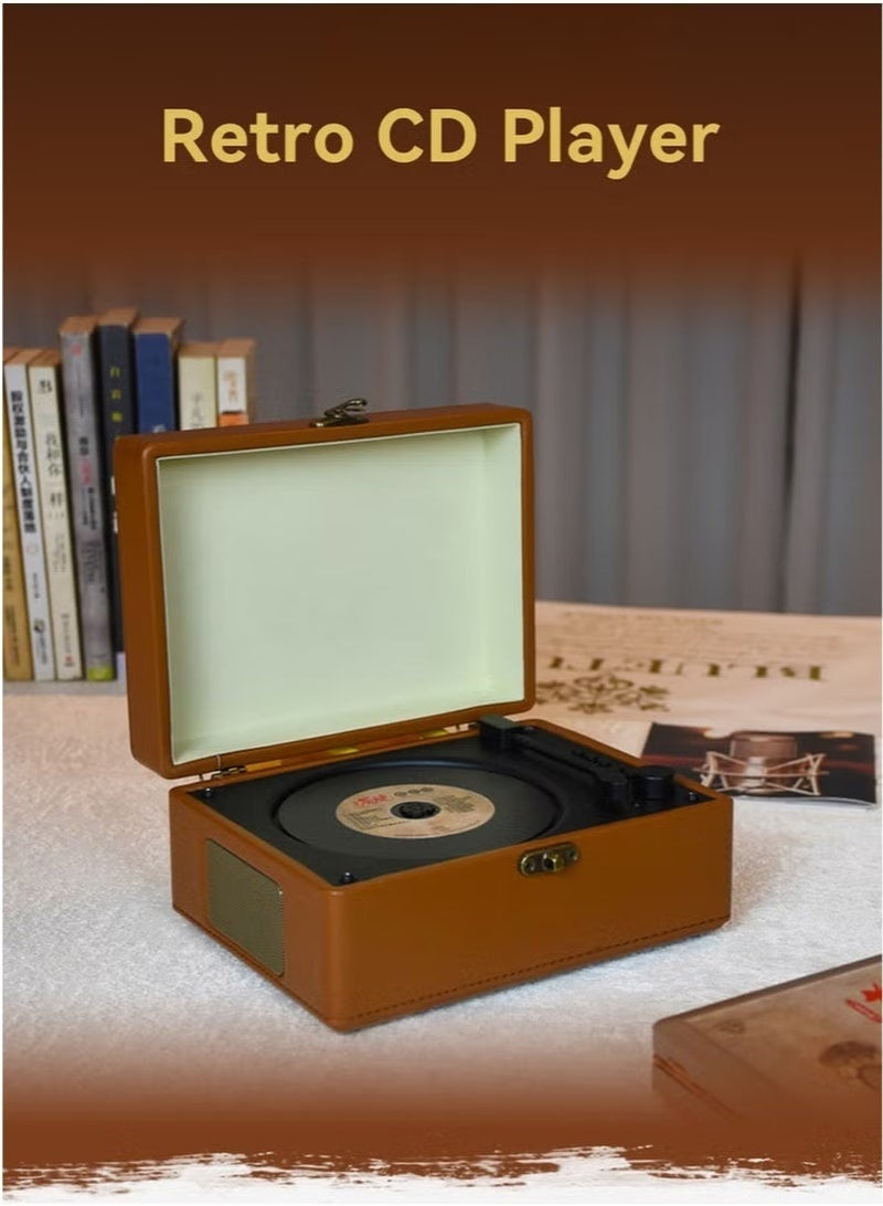 والالا مشغل أقراص مدمجة بلوتوث بتصميم أسطوانات فينيل - مشغل موسيقى مكتبي محمول مع حقيبة جلدية كلاسيكية | بلوتوث 5.0، جهاز تحكم عن بُعد، يدعم تشغيل AUX/USB/CD/CD-R/CD-RW/MP3/WHA | ديكور منزلي أنيق (بني) - Image 2