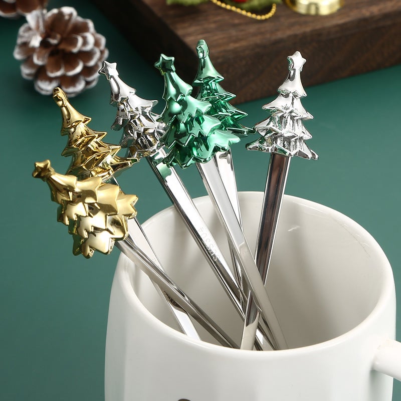 Christmas Tree Tableware Spoon Fork Suit Creative Ins Style Light Luxury Cake Dessert Fruit Fork Coffee Mixing Spoon - Image 4