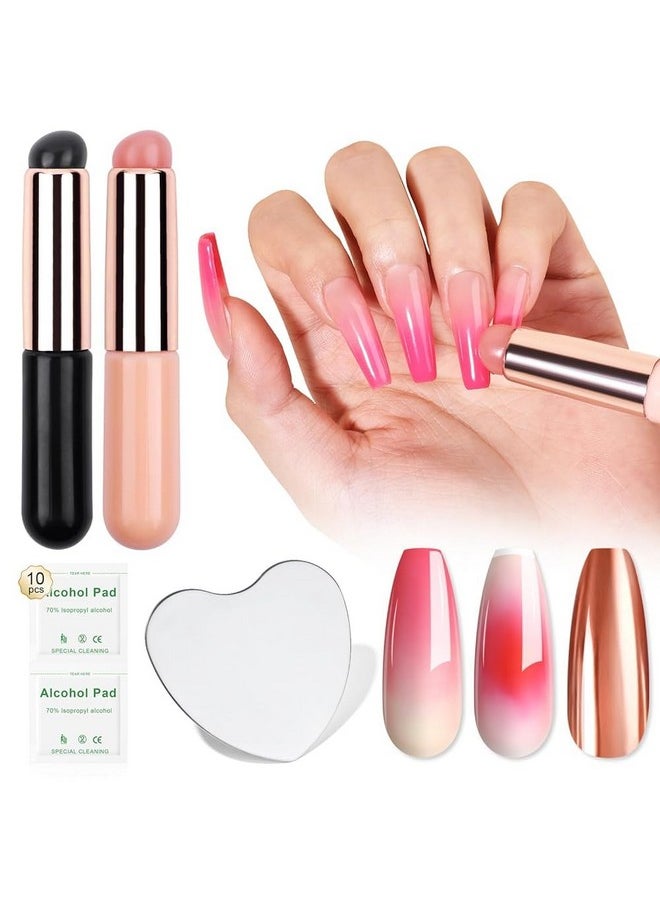 Saviland SAVILAND 2PCS Silicone Nail Brush: Reusable Chrome Nail Powder Applicator Nail Brush for Ombre Aura Nails Ombre Nail Brush Nail Art Gradient Painting Brush for beginners  - Image 1