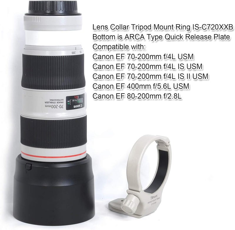 iShoot Metal Tripod Mount Ring , AII (W) Lens Collar Support for Canon EF 70-200mm f/4L USM EF 400mm f/5.6 L USM EF 80-200/2.8L - Image 2