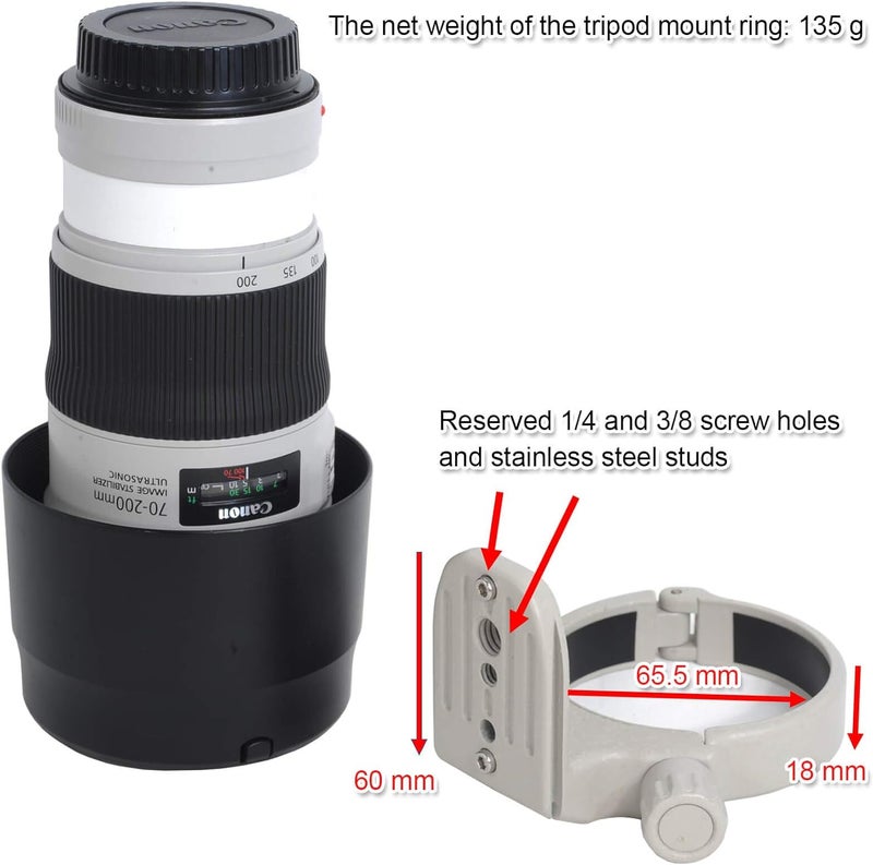 iShoot Metal Tripod Mount Ring , AII (W) Lens Collar Support for Canon EF 70-200mm f/4L USM EF 400mm f/5.6 L USM EF 80-200/2.8L - Image 3