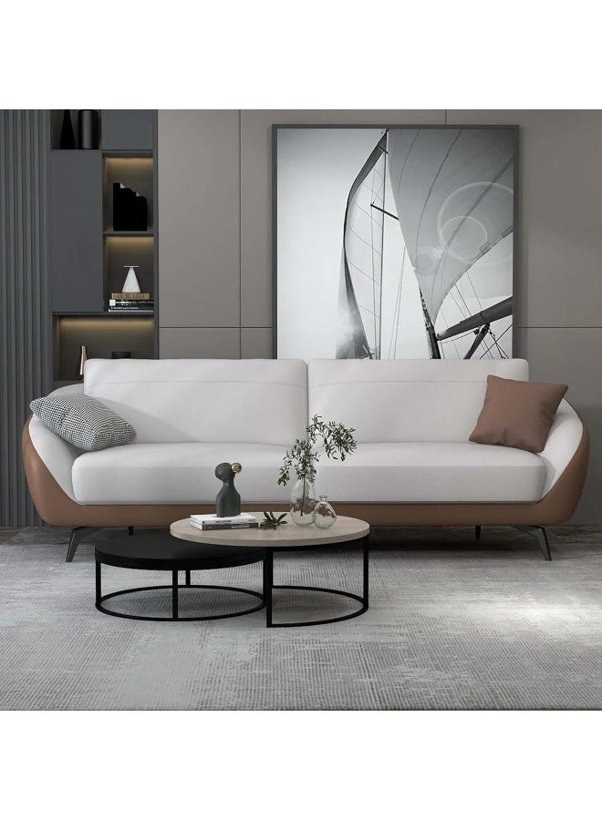 Ripple FURNITURE UAE Homes Modern 3-Seater Sofa, White Fabric with Brown Base, Luxury Living Room Couch - Image 1