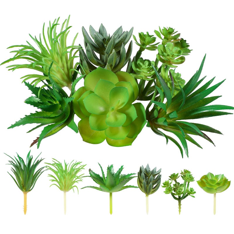 Xyembu 6Pcs Green Succulent Plants Mini Green Succulent Plants Faux Artificial Succulents Plant for DIY Crafting Home Floral Wall Office Decoration (excluding pots) - Image 1