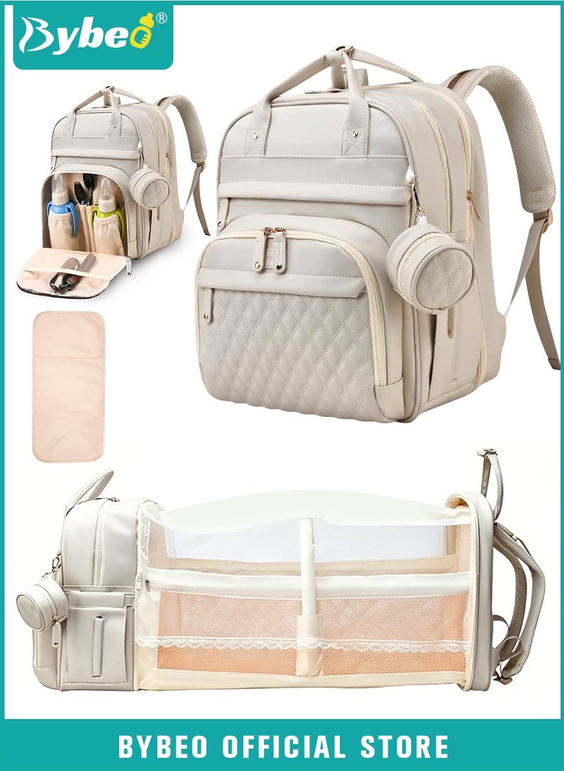 Bybeo PU Baby Diaper Bag Backpack with Multifunction Diapers Changing Station, Baby Travel Backpack Bag with Toy Bar for Outdoor and Travel, Large Capacity Infant Gift, USB Port, 3 Toys - Image 1