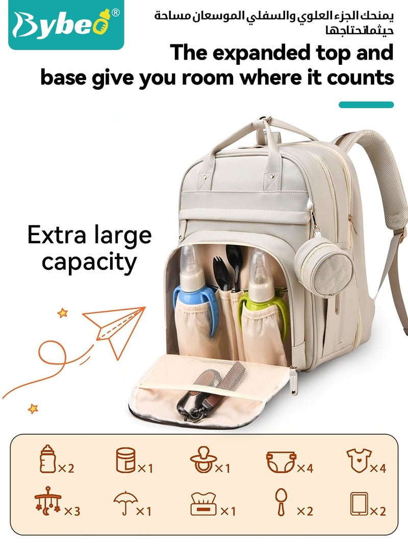 Bybeo PU Baby Diaper Bag Backpack with Multifunction Diapers Changing Station, Baby Travel Backpack Bag with Toy Bar for Outdoor and Travel, Large Capacity Infant Gift, USB Port, 3 Toys - Image 3