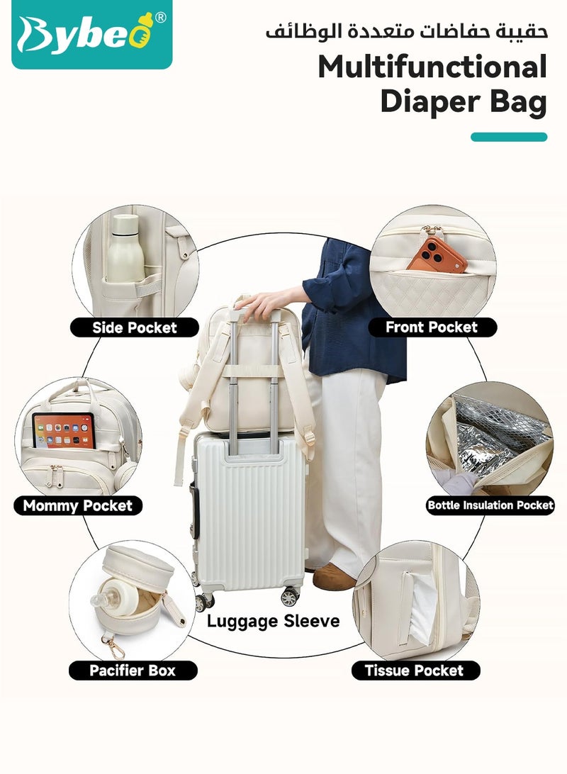 Bybeo PU Baby Diaper Bag Backpack with Multifunction Diapers Changing Station, Baby Travel Backpack Bag with Toy Bar for Outdoor and Travel, Large Capacity Infant Gift, USB Port, 3 Toys - Image 4