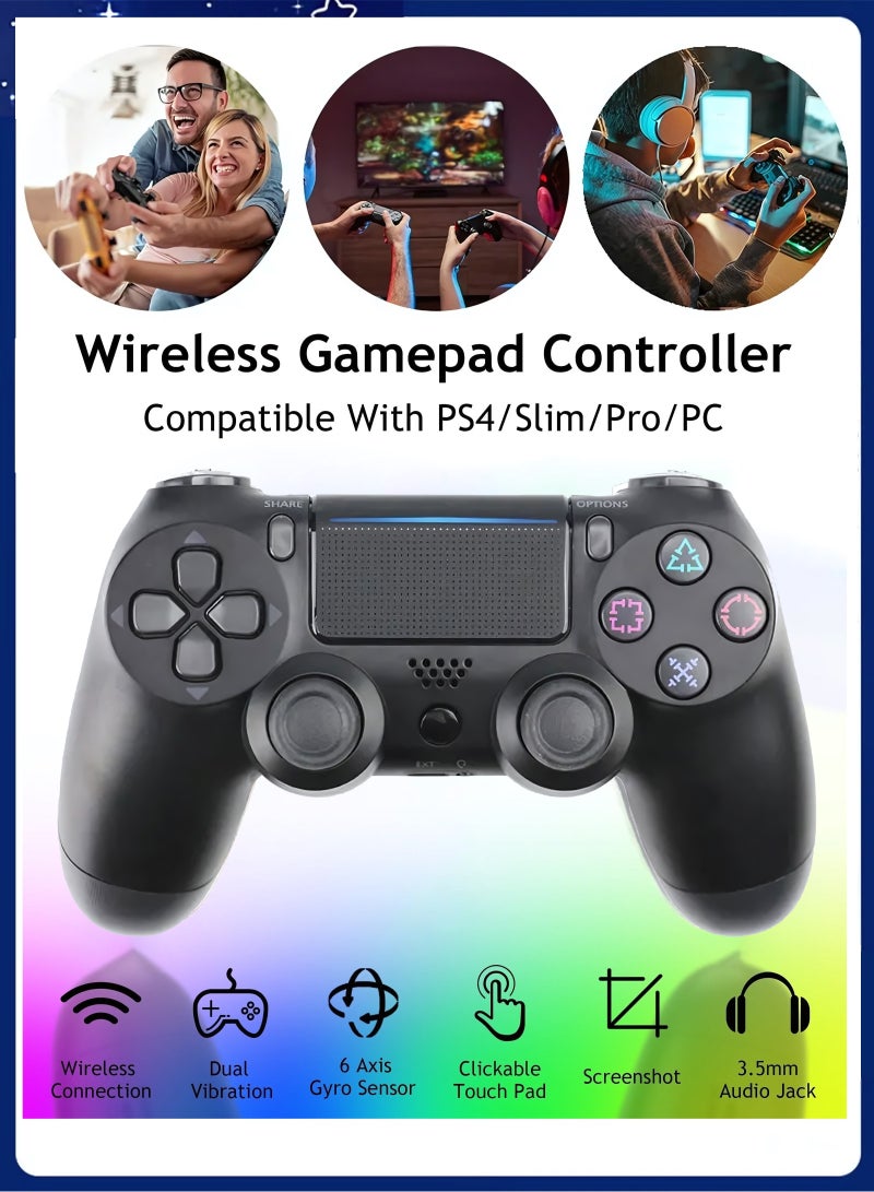 وحدة تحكم لاسلكية لألعاب الكمبيوتر مع اهتزاز مزدوج، وحدة تحكم لاسلكية DualShock لجهاز PS4، لوحة لمس قابلة للنقر ومضادة للانزلاق، لون أسود - Image 1
