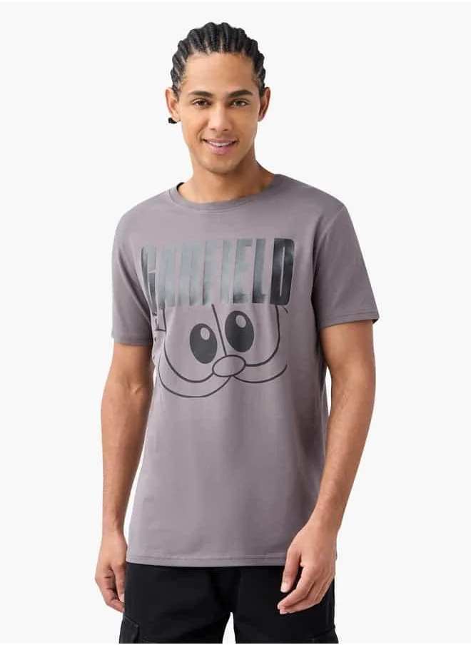 SP Characters Garfield Print Crew Neck T-shirt with Short Sleeves