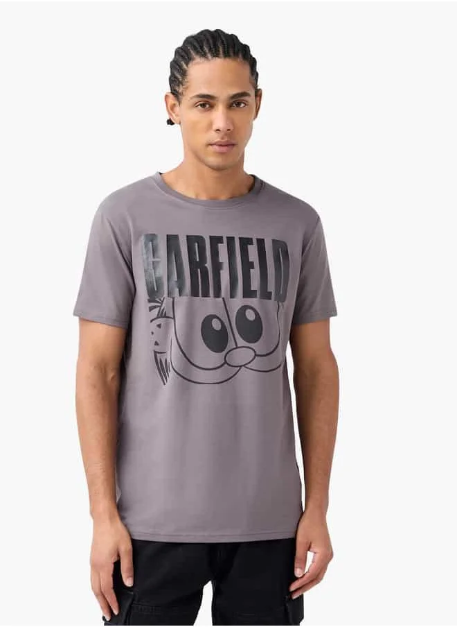 SP Characters Garfield Print Crew Neck T-shirt with Short Sleeves