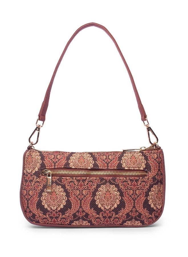 ZOUK حقيبة زوك باجيت | حقائب كروس بودي للنساء | حقائب يد نسائية | حقيبة سلاينغ أنيقة للنساء | حقيبة مسائية من جلد نباتي | للاستخدام في السفر والمكتب | محفظة ومحفظة | طباعة جودبور داماسك - Image 4