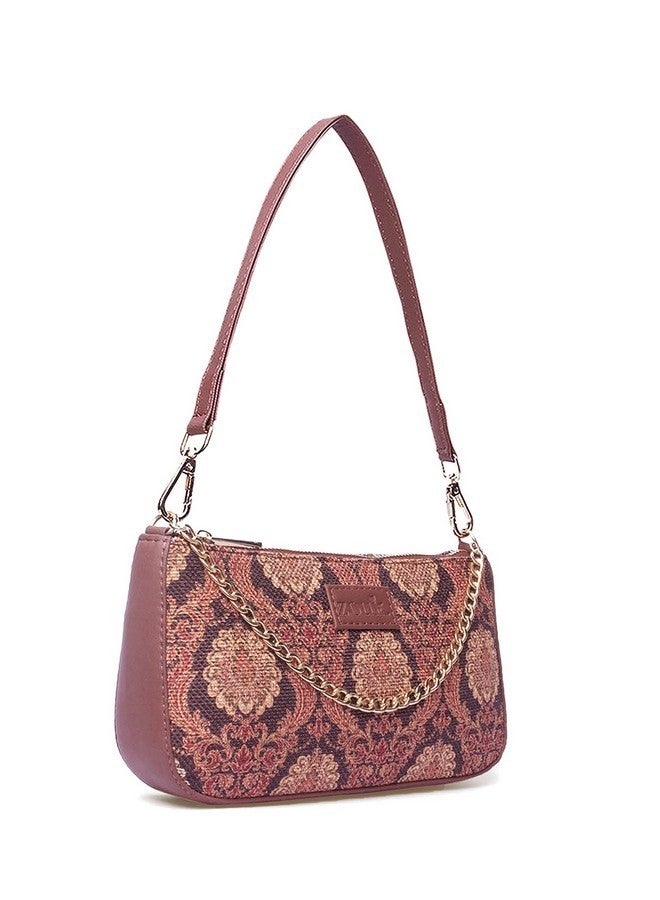 ZOUK حقيبة زوك باجيت | حقائب كروس بودي للنساء | حقائب يد نسائية | حقيبة سلاينغ أنيقة للنساء | حقيبة مسائية من جلد نباتي | للاستخدام في السفر والمكتب | محفظة ومحفظة | طباعة جودبور داماسك - Image 3