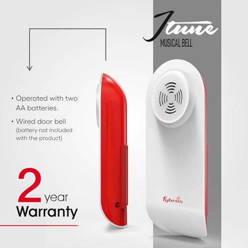 Fybros i Tune Musical Doorbell for Home with 12 Melodious Sounds-Operated with Two AA Batteries- Made in India (White Color) - Image 2