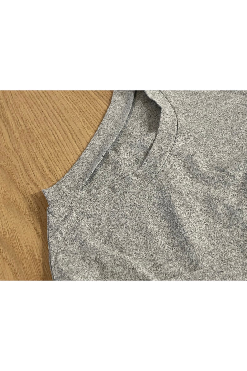 SOLOBUY Pyjamas Set Jersy Women's Long-Sleeved, Elastic Waist, Colar Round, Pants, Color Light Gray - Image 3