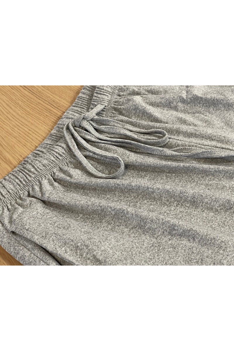 SOLOBUY Pyjamas Set Jersy Women's Long-Sleeved, Elastic Waist, Colar Round, Pants, Color Light Gray - Image 5