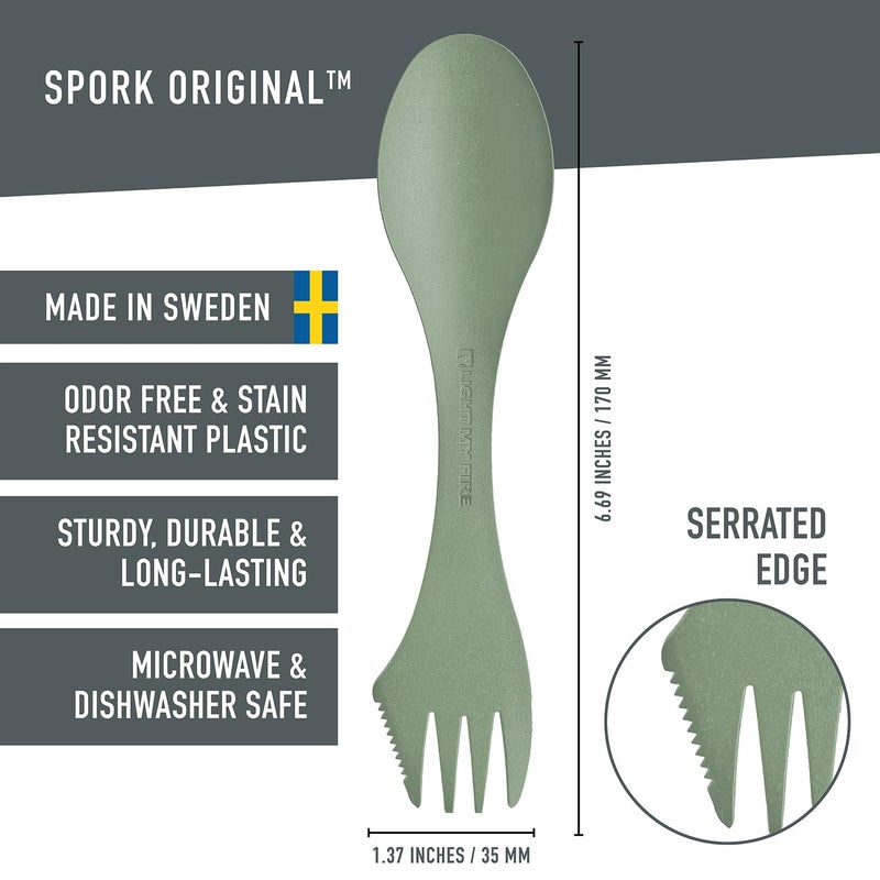 Light My Fire Spork Original 4-Pack 3-in-1 Camping Spoon Fork Knife Combo Reusable Travel & Camping Utensils Lunch Spork Outdoor Backpacking Hiking Picnic Utensil BPA Free, Nature - Image 2